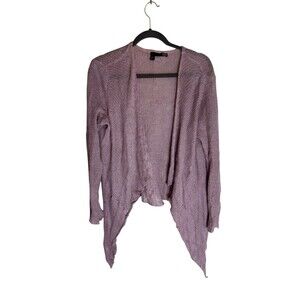 Eileen Fisher System Sz XL Purple Cascading Front Cardigan Loose Knit Sweater